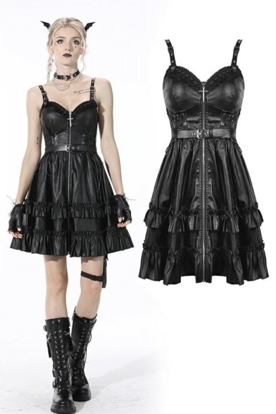 画像1: faux leather strap dress / ワンピース【DARK IN LOVE】 (1)