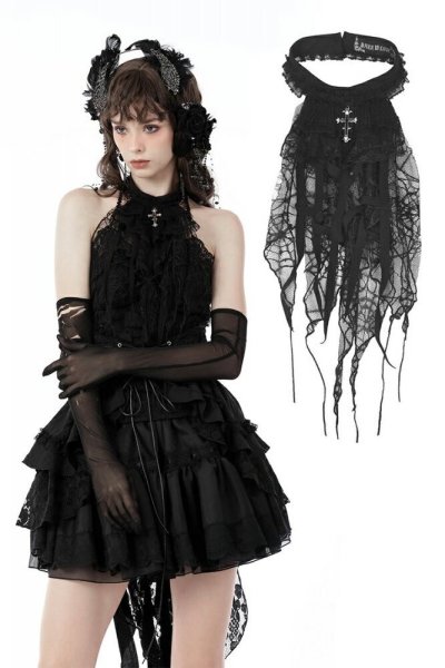 画像1: Gothic shredded spider neck tie / 付け襟 / ジャボタイ【DARK IN LOVE】 (1)