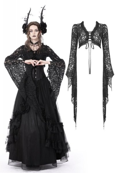 画像1: Gothic witch bell sleeves lace cape / ケープ【DARK IN LOVE】 (1)