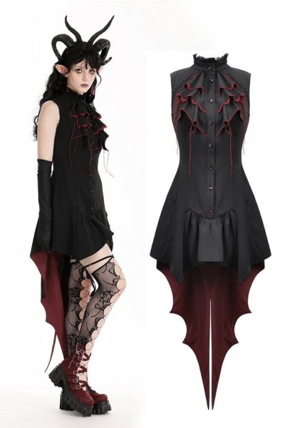 画像1: Little Devil black and red tail shirt dress / ワンピース【DARK IN LOVE】 (1)