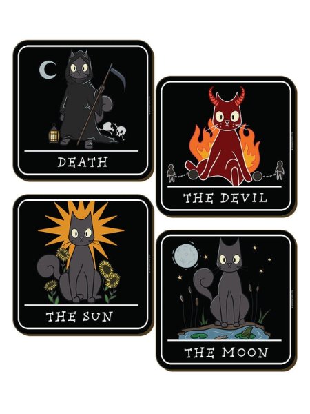 画像1: Spooky Cat Tarot 4 Piece Coaster Set / コースター【GRINDSTORE】 (1)