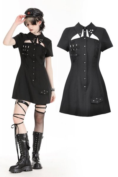 画像1: Black military gothic shirt dress / ワンピース【DARK IN LOVE】 (1)