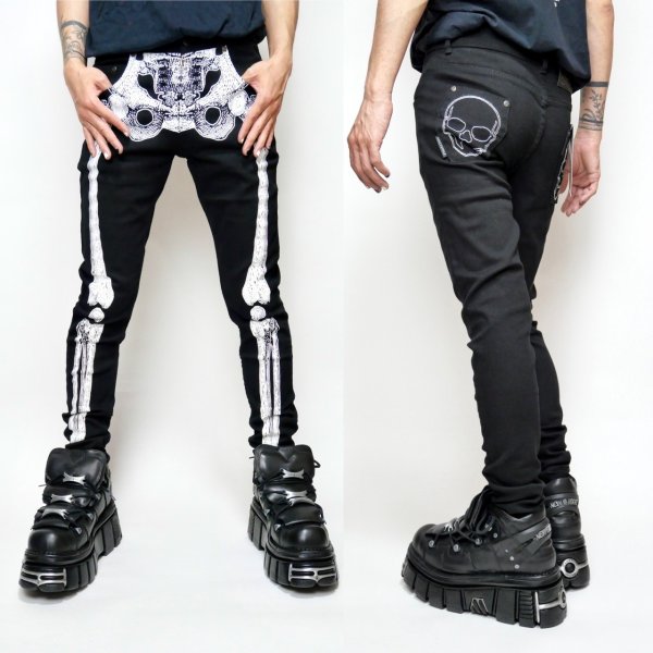 画像1: Skeleton Skinny Jeans White Bone / スキニーパンツ【KREEPSVILLE 666】 (1)