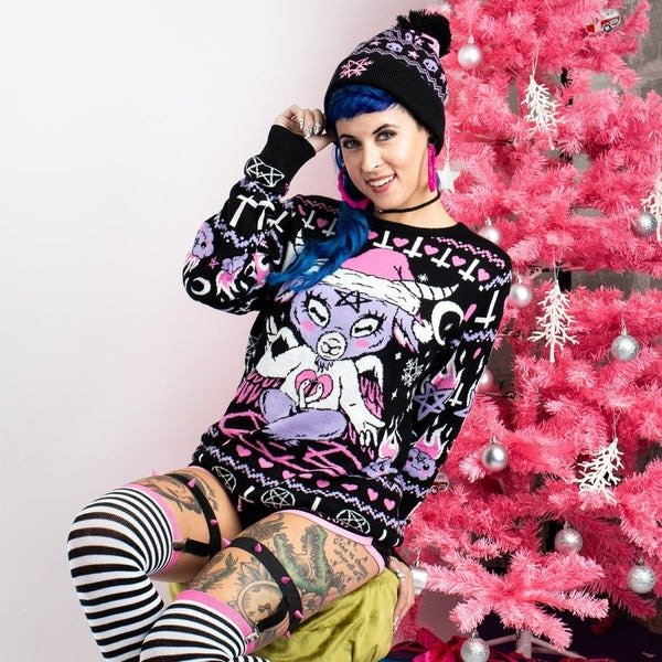 画像1: Kawaii Baphomet Knit Christmas Sweater / ニットトップス【TOO FAST】 (1)