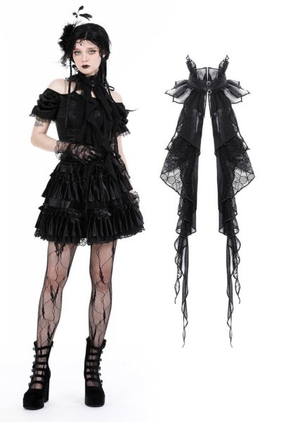 画像1: Gothic long ruffle lace mesh neck tie / 付け襟 / ジャボタイ【DARK IN LOVE】 (1)