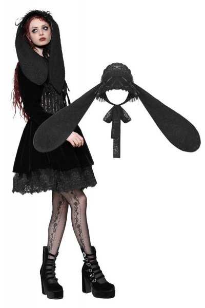 画像1: Gothic lolita rabbit ear rose lace bonnet / ボンネット【DARK IN LOVE】 (1)