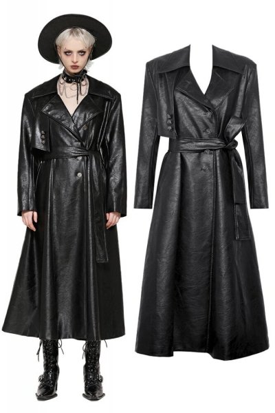 画像1: Black deep sea hunter leather long coat / ロングジャケット【DARK IN LOVE】 (1)