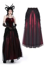 画像1: Gothic black red flower sea tasseled long skirt / スカート【DARK IN LOVE】 (1)
