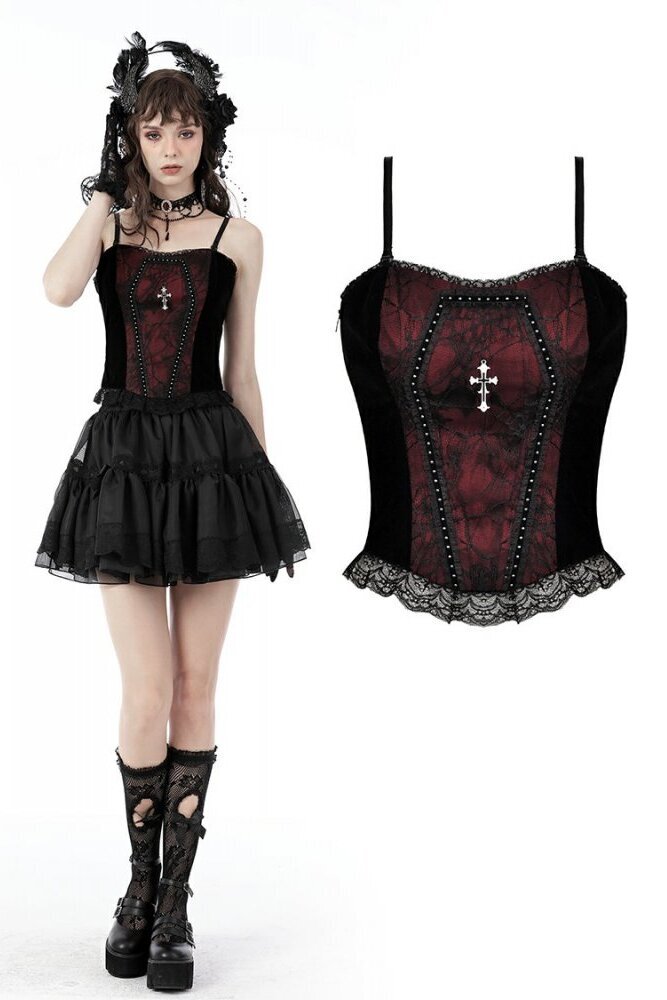 Gothic funeral dark red dead cross strap top / キャミトップス