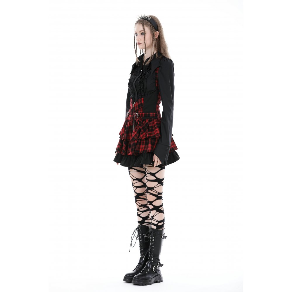 Punk rock red check frilly dress/ スカート【DARK IN LOVE